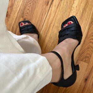 Franco Sarto Ress Black Woven Sandal Heel